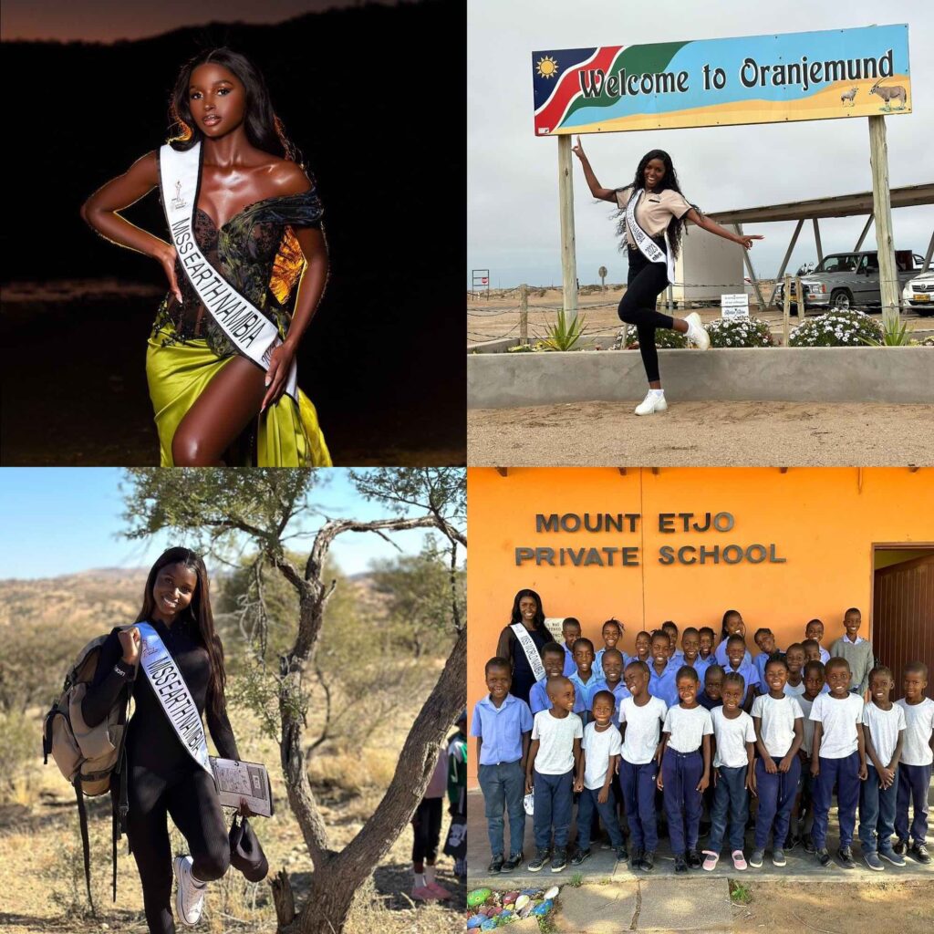 A collage of photos of Miss Earth Namibia, Albertina Haimbala.