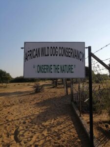 African Wild Dog Conservancy sign.
