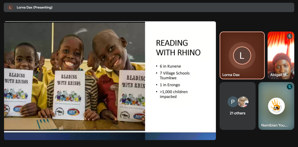 Screenshot of webinar presentation on rhino conservation