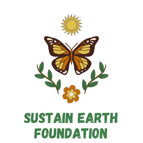Logo containing the sun, butterfly, flower and leaves